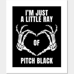 Womens I'm Just a Little Ray of Pitch Black Skeleton Hand Love Sign Posters and Art